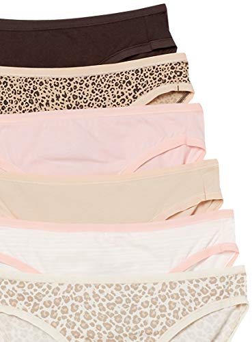 Amazon Essentials Women's Cotton Bikini Brief Underwear (Available in Plus Size), Pack of 6, Animal Print/Leopard/Multicolor/Stripe, Large