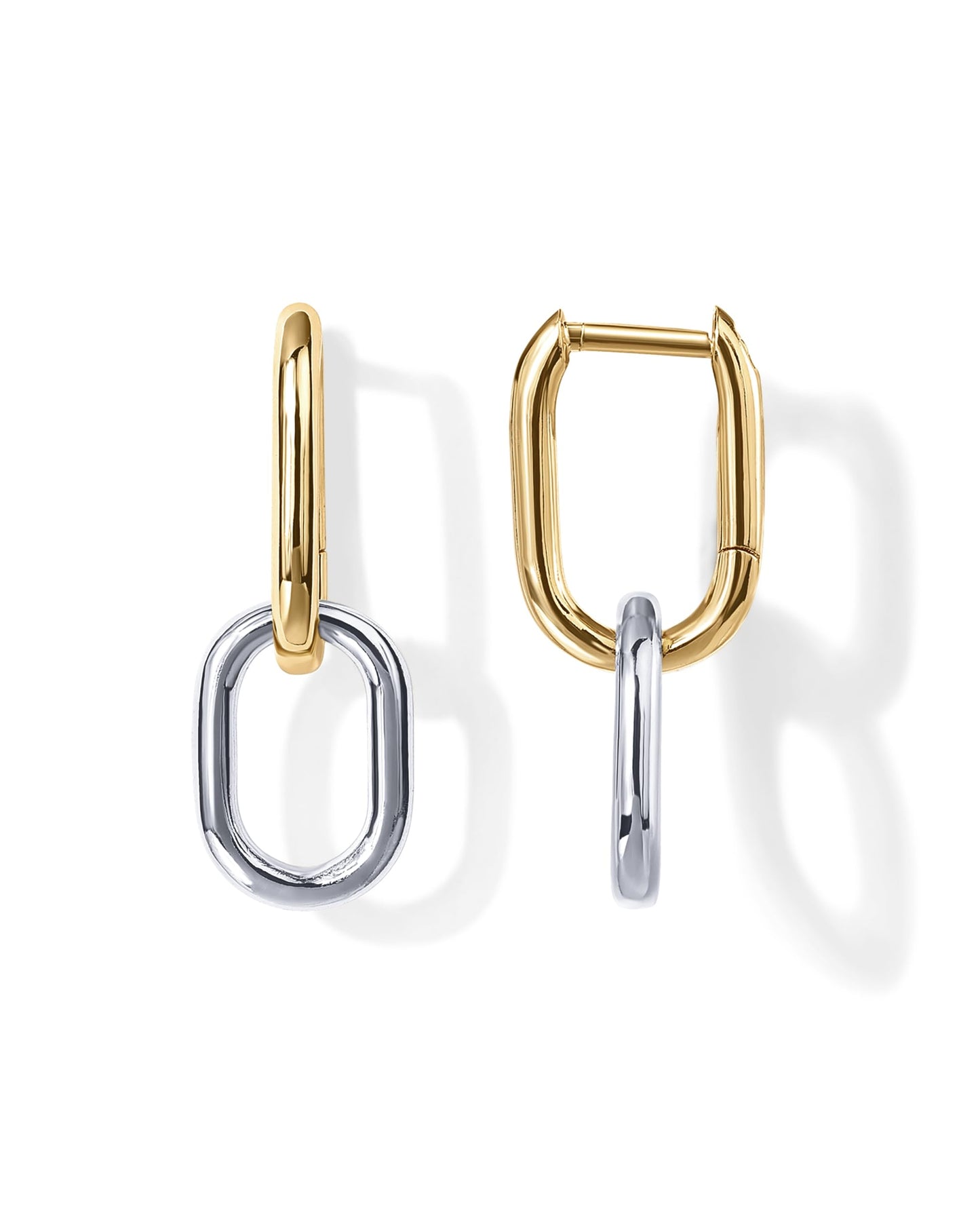 PAVOI 14K Two-Toned Gold Convertible Link Earrings for Women | Paperclip Link Chain Earrings | Yellow White Gold Drop Dangle Earrings