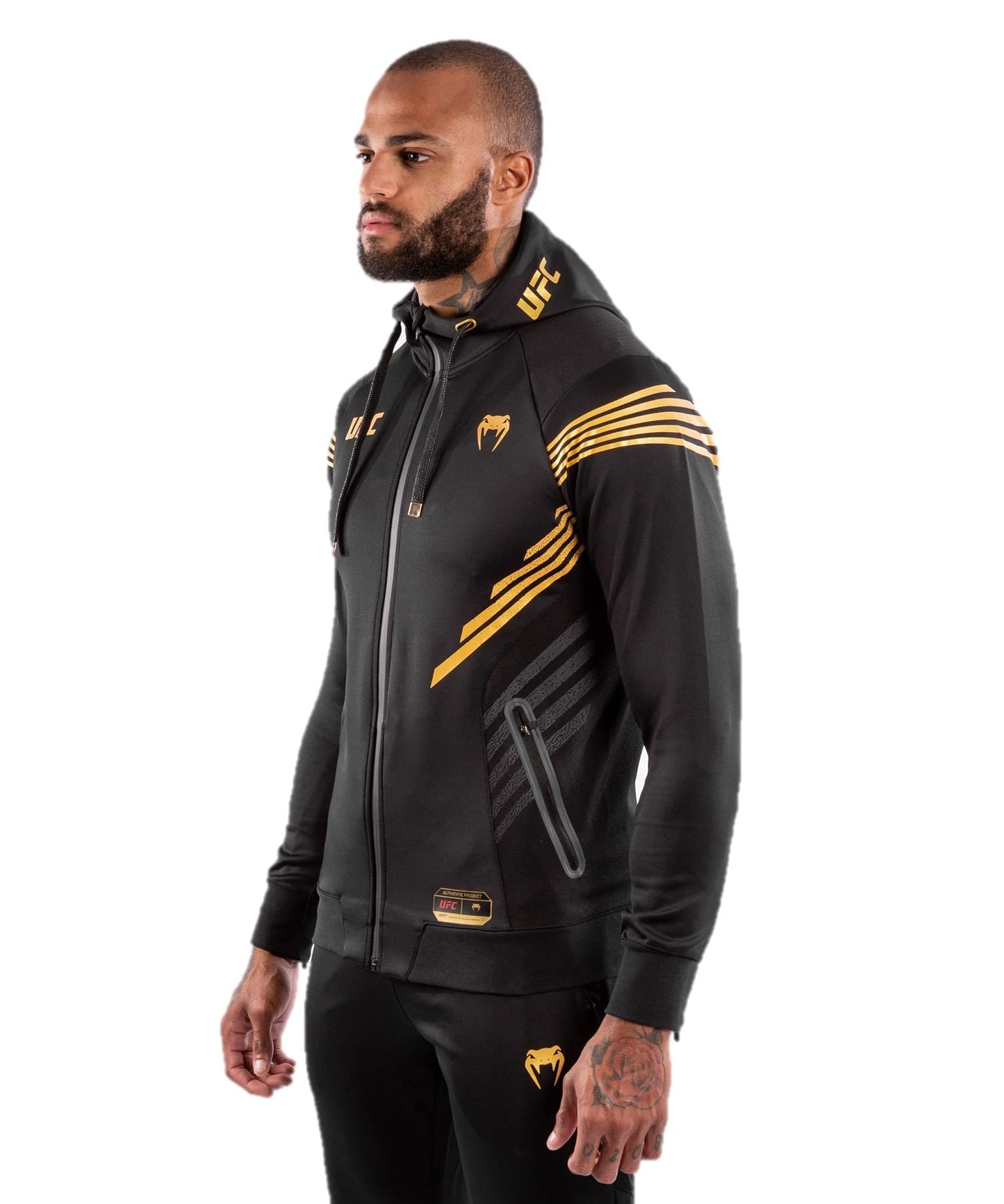 Venum Men's Standard UFC Authentic Fight Night Walkout Hoodie, Black/Gold, Medium