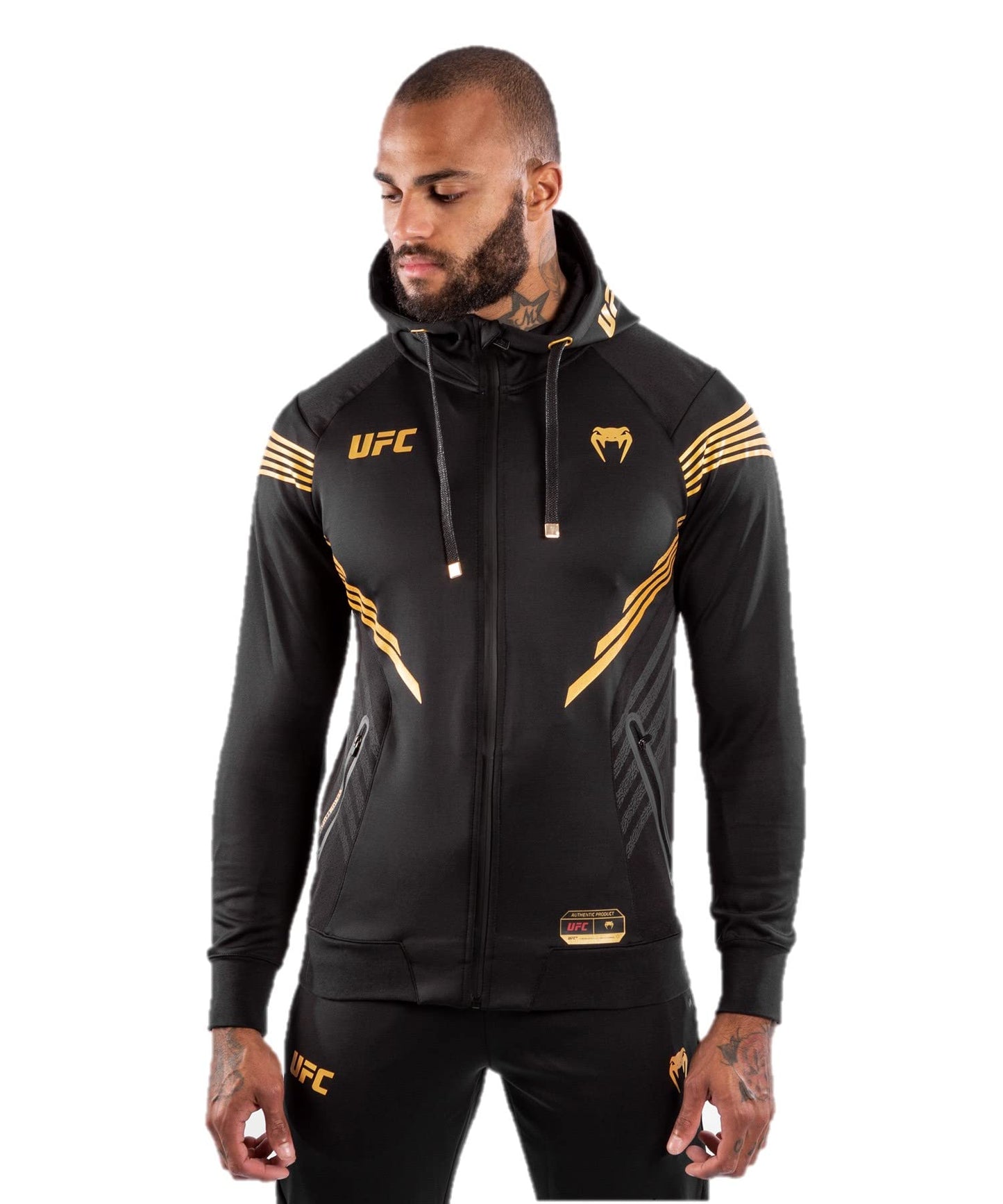 Venum Men's Standard UFC Authentic Fight Night Walkout Hoodie, Black/Gold, Medium