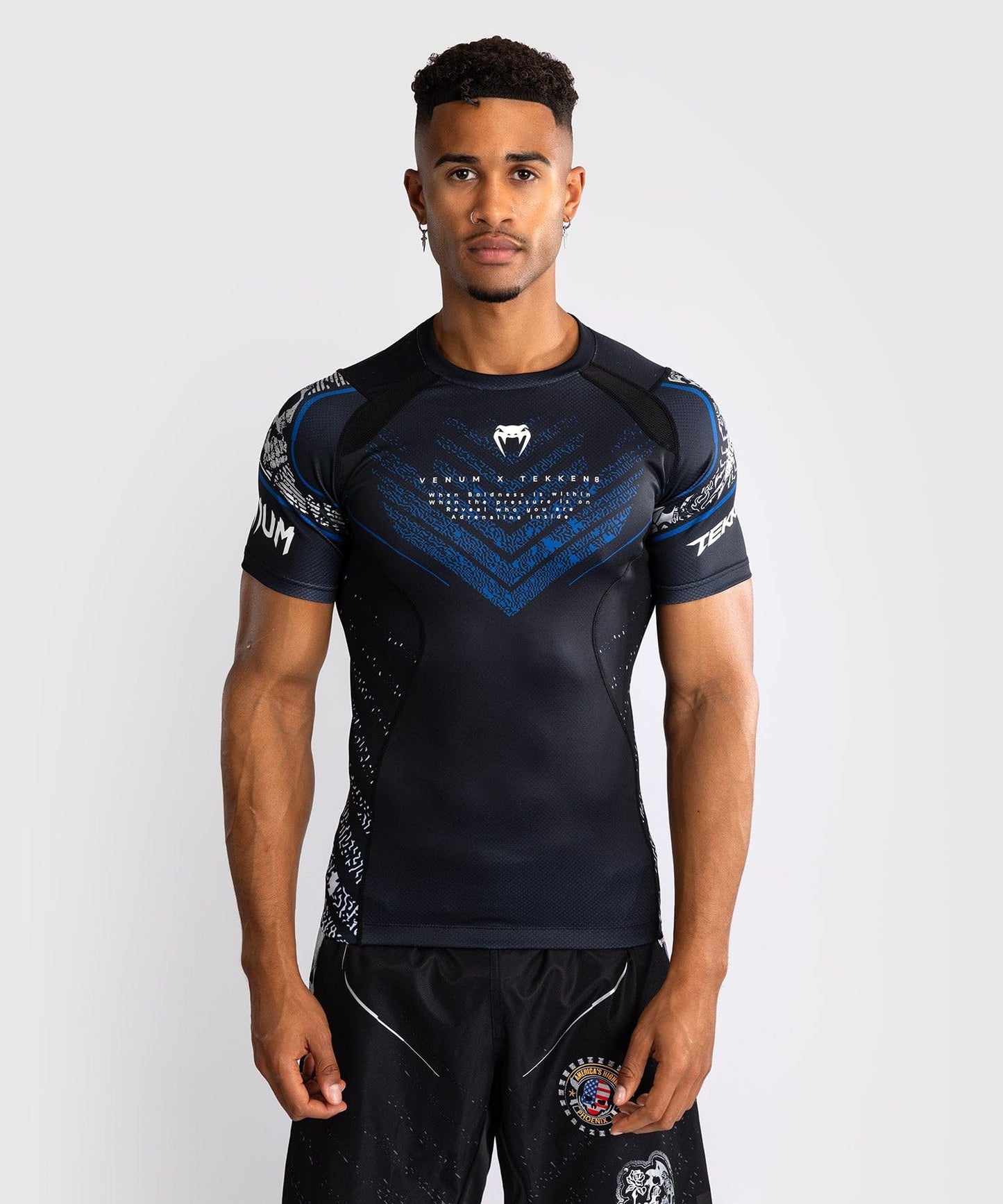 Venum Men's Standard Short Sleeve Rashguard, Black/Blue, Medium