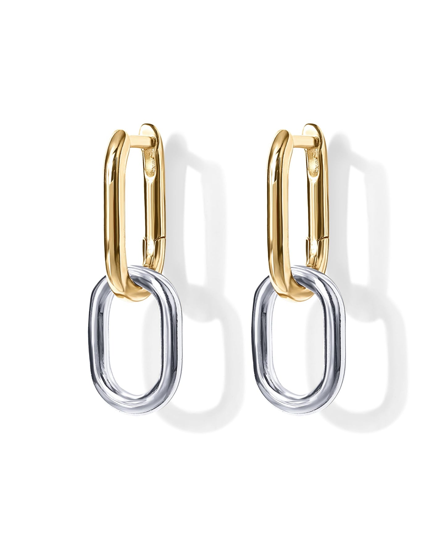 PAVOI 14K Two-Toned Gold Convertible Link Earrings for Women | Paperclip Link Chain Earrings | Yellow White Gold Drop Dangle Earrings