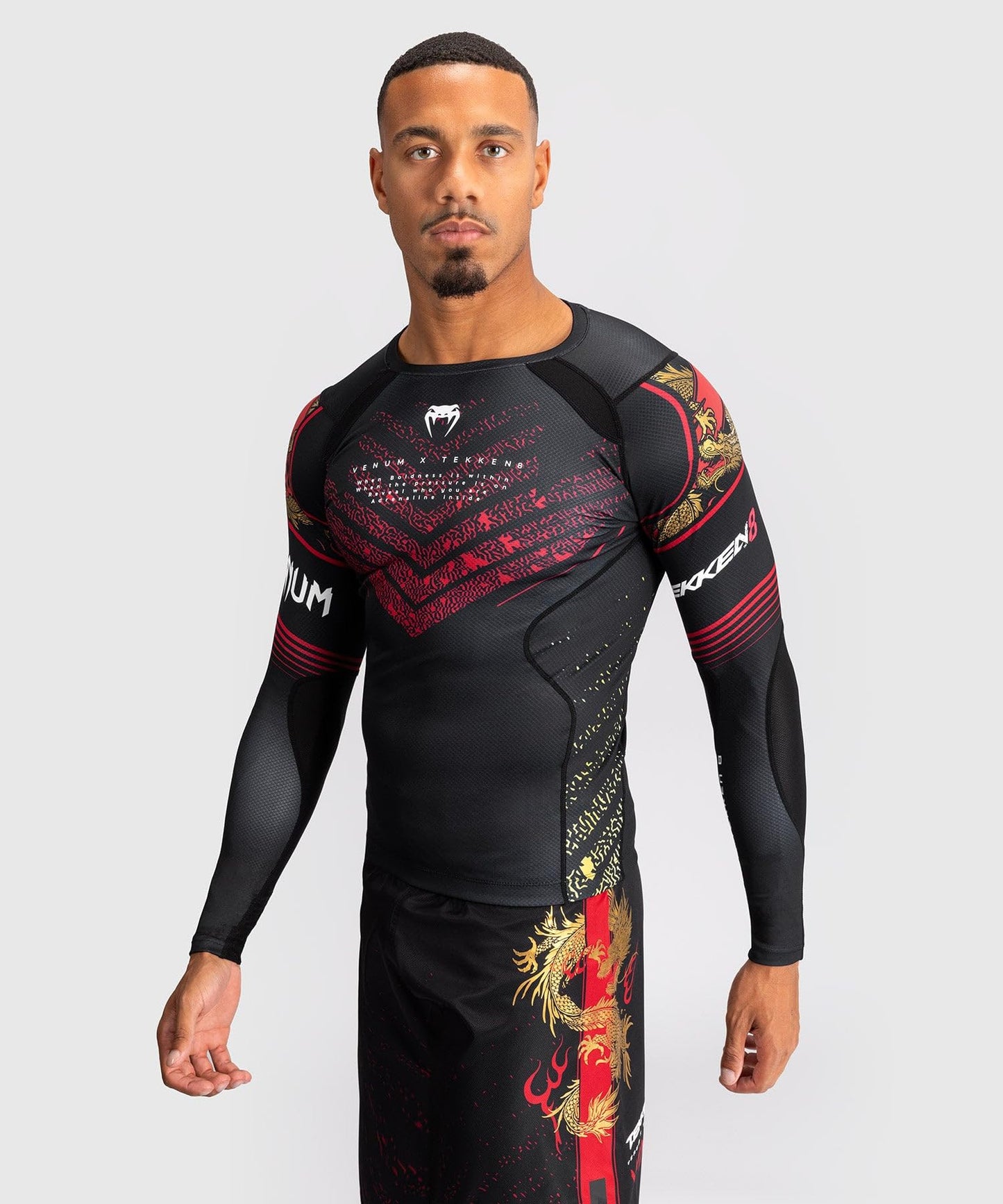 Venum Men's Standard Long Sleeve Rashguard, Black/Red/Gold, X-Large