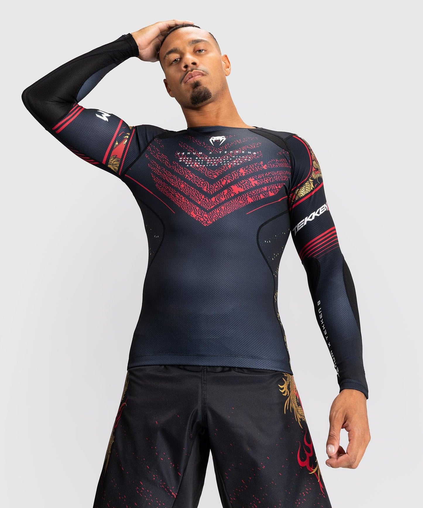Venum Men's Standard Long Sleeve Rashguard, Black/Red/Gold, X-Large
