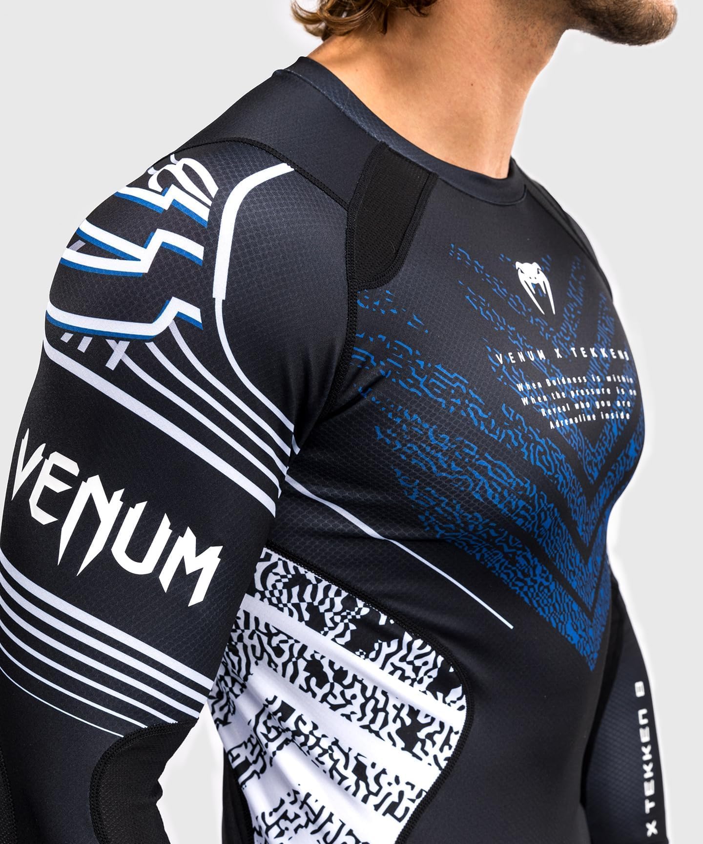Venum Men's Standard Long Sleeve Rashguard, Blue/Black/White, XX-Large
