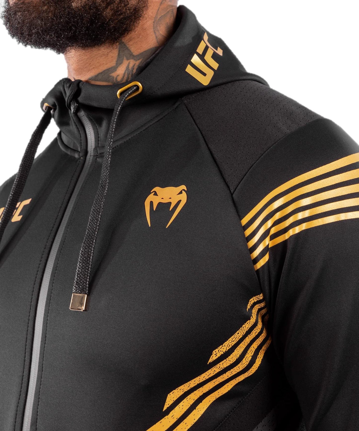 Venum Men's Standard UFC Authentic Fight Night Walkout Hoodie, Black/Gold, Medium